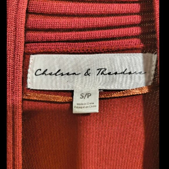 Chelsea & Theodore Small Petite Burnt Orange Ribbed Open Front Cardigan - Picture 3 of 4